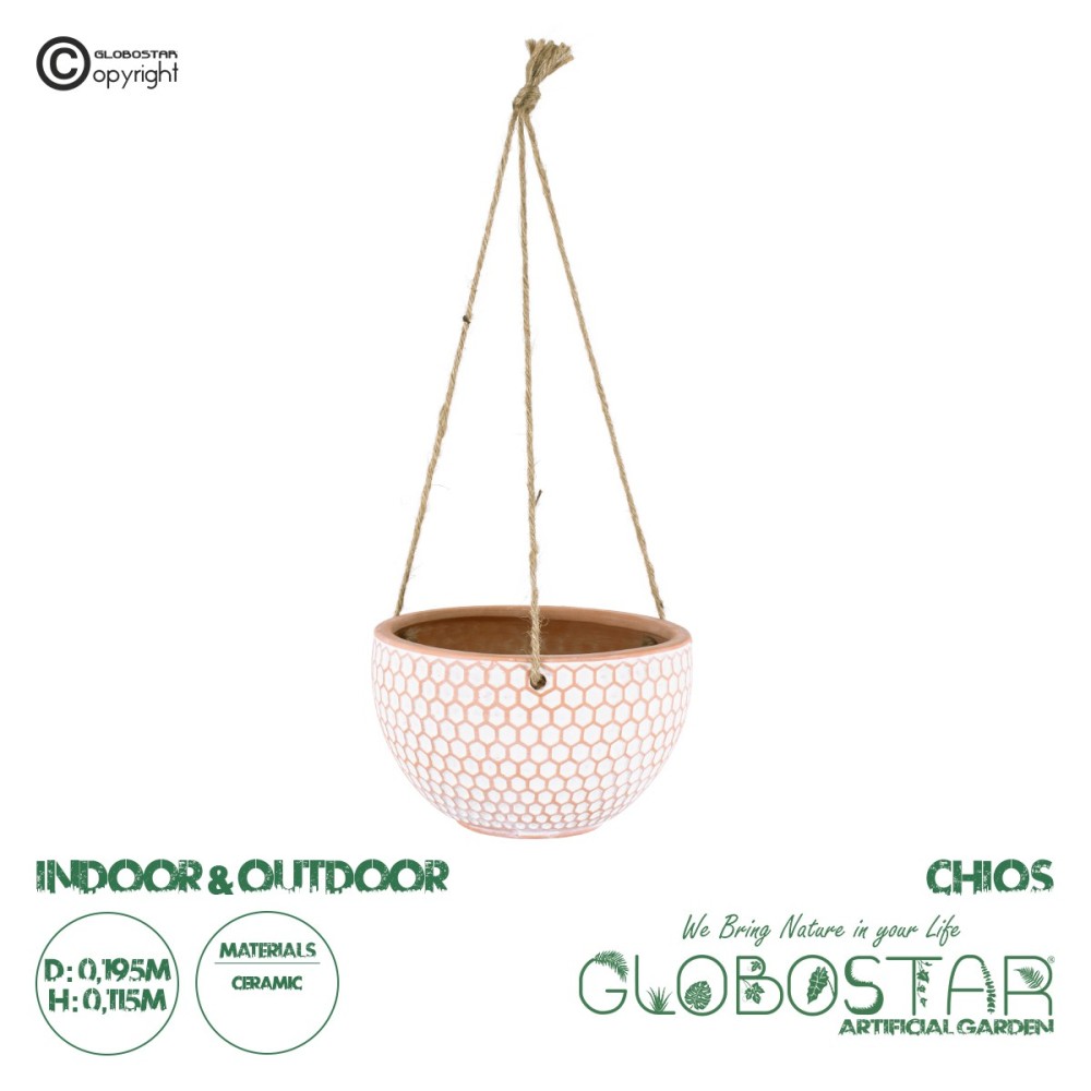 GloboStar® Artificial Garden CHIOS 20462 Κρεμαστό Πήλινο Κεραμικό Κασπώ Γλάστρα - Flower Pot Κεραμιδί με Λευκό Φ19.5cm x Υ11.5cm